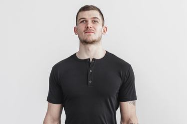 Nobull Lightweight Henley T-shirts Heren Zwart | 187325-VTQ