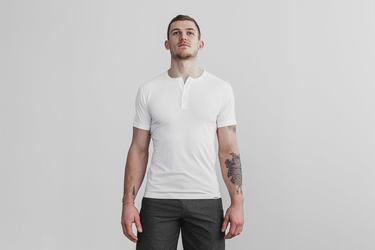 Nobull Lightweight Henley T-shirts Heren Wit | 283956-YXW