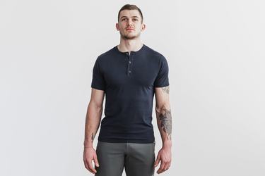 Nobull Lightweight Henley T-shirts Heren Donkerblauw | 813427-PCL