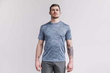 Nobull Lightweight Textured T-shirts Heren Blauw Camo | 734129-XCU