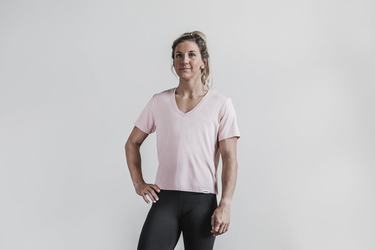 Nobull Lightweight V-Neck T-shirts Dames Roze | 257843-RMX