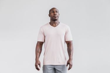 Nobull Lightweight V-Neck T-shirts Heren Roze | 435172-CFK