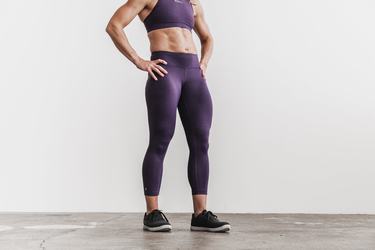 Nobull Mid-Rise Crop Plush Heather Hardloopbroek Dames Donkerpaars | 201498-XDB