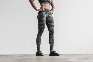 Nobull Mid-Rise Tight Plush Heather Hardloopbroek Dames Grijs Camo | 180367-VRQ