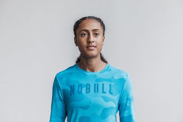 Nobull T-Shirt Lange Mouw Dames Blauw Camo | 537802-ZAC