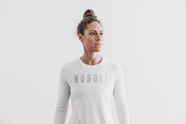 Nobull T-Shirt Lange Mouw Dames Wit | 593702-RVS