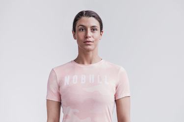 Nobull T-shirts Dames Roze Camo | 346729-KOR