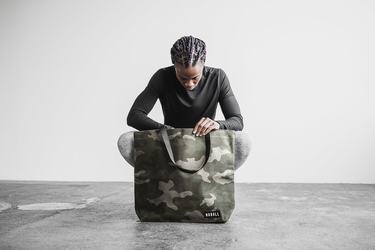 Nobull Waxed Canvas Open Top Tote Tassen Heren Groen Camo | 492063-LYO